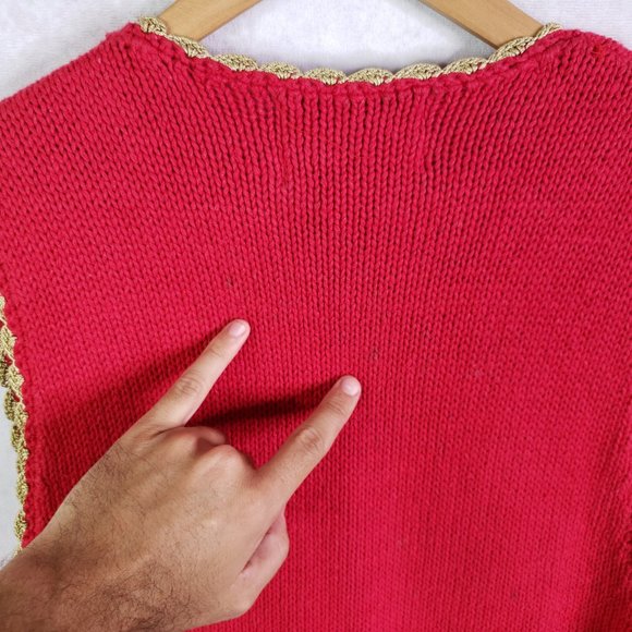 Tiara International Women's Large Red Knit Beaded Ugly Christmas Sweater Vest - Picture 10 of 12